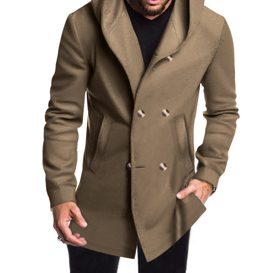 Herren eleganter und warmer Mantel mit doppelter Knopfleiste und großen Taschen R&B