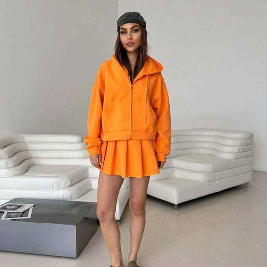 Damen sportliches Oberteil mit Rock und Kapuze R&B