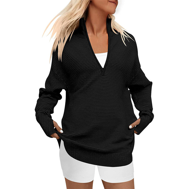 Damen Hochwertiger Reißverschluss Pullover mit strukturiertem Design R&B