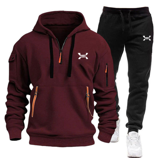 R&B Herren Hoodie-Trainingsanzug mit Reißverschlusstaschen