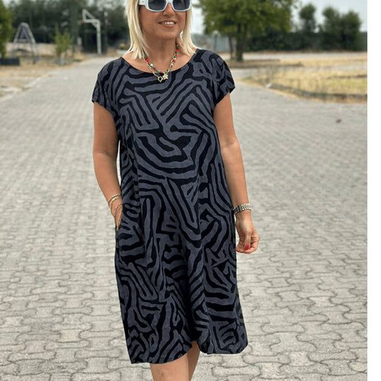 Damen nan knielanges A-Linien-Midikleid mit strukturierter Jacquardoptik und Rundhalsausschnitt R&B