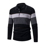 Herren Langarm Polohemd mit gestreiftem Design und Knopfleiste