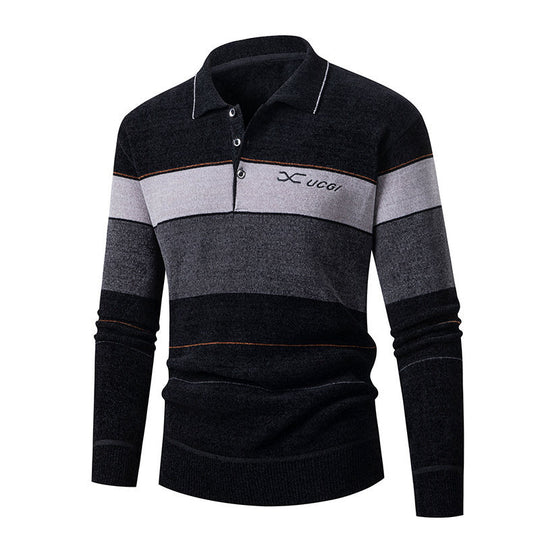 Herren Langarm Polohemd mit gestreiftem Design und Knopfleiste R&B