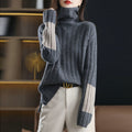 Damen Grob gestrickter Rollkragenpullover mit modischem Streifenmuster