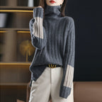 Damen Grob gestrickter Rollkragenpullover mit modischem Streifenmuster