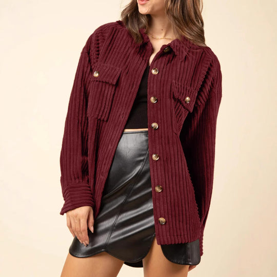 Damen weiche und strukturierte Cordjacke mit Taschen R&B