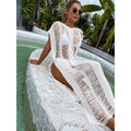 Damen Häkel-Strandüberwurf mit fransigem Design R&B