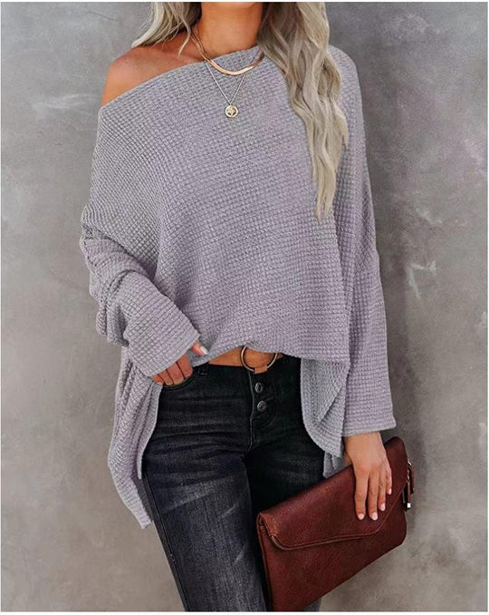 Damen lässiger Off-Shoulder Pullover im Strukturdesign R&B