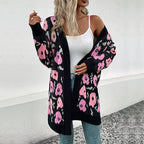 Damen Strickjacke mit floralem Muster und offenem Schnitt