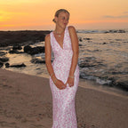 Damen Maxikleid mit elegantem V-Ausschnitt und floralem Muster R&B