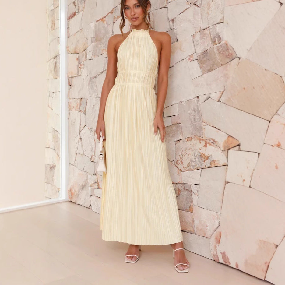 Damen Hochwertiges Plisseekleid mit Häkelkragen und Taillengürtel R&B