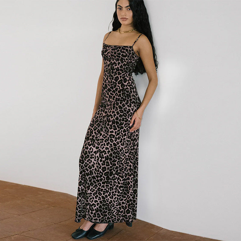 Damen Maxikleid mit elegantem Animal-Print und schmalen Trägern R&B