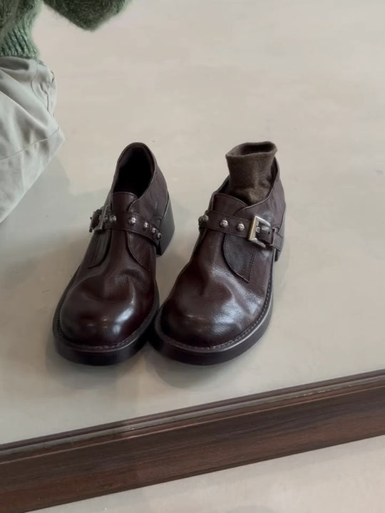 Damen Stiefeletten mit dekorativer Schnalle und robustem Blockabsatz R&B