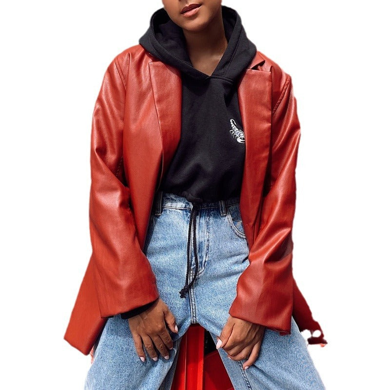 Damen elegante und stilvolle Kunstlederjacke R&B