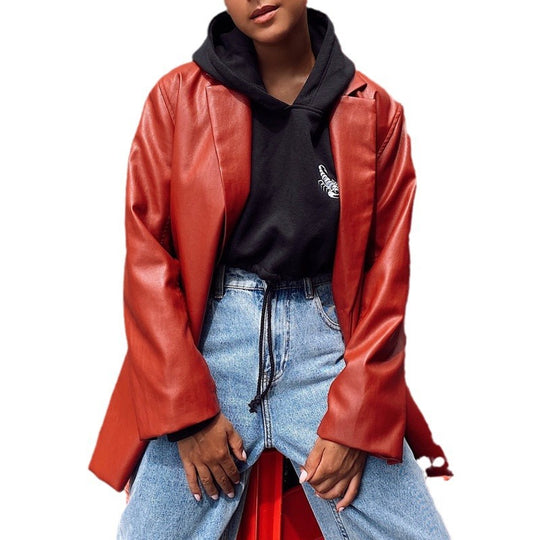 Damen elegante und stilvolle Kunstlederjacke R&B