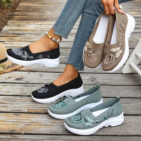 Damen Mokassins mit floraler Stickerei und flexiblem Sohlen R&B