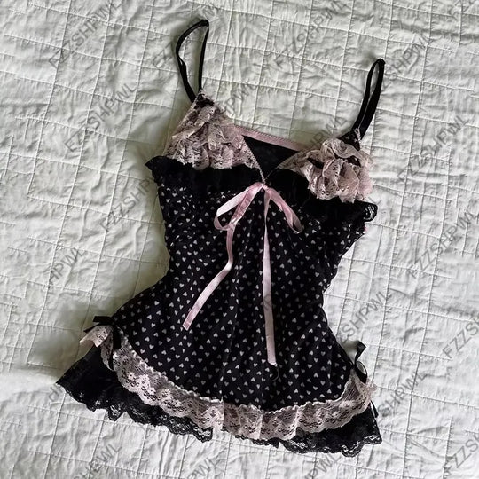 Damen verführerisches Schlafkleid mit Spitzenbesatz und Rüschendetails R&B