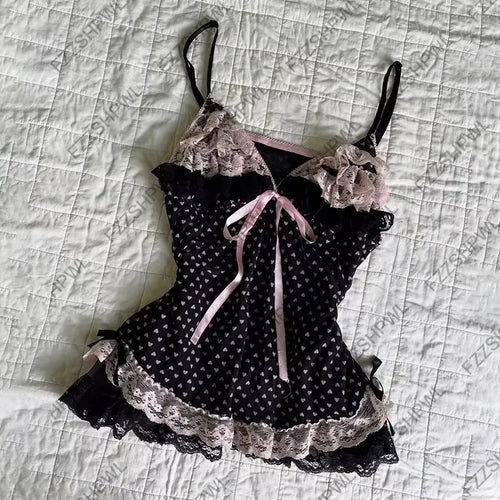 Damen verführerisches Schlafkleid mit Spitzenbesatz und Rüschendetails R&B