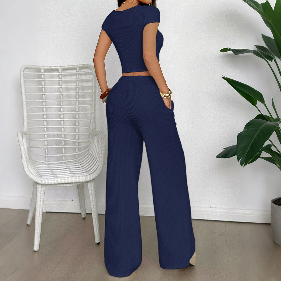 Damen Lässiges Zweiteiliges Set mit cropped Oberteil und weitem Hosen R&B