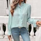 Damen Karierte Bluse mit Rüschendetails und Knopfleiste R&B