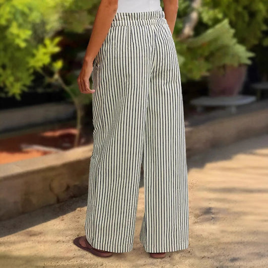 Damen Bequeme Strandhose mit lässigem Streifenmuster und geflochtenem Bund R&B
