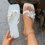 Damen modische Zehentrenner-Sandalen mit Blumenapplikation und rutschfester Sohle R&B