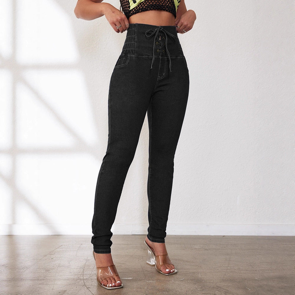 Damen Hochtaillierte Jeans mit Schnürdetails R&B
