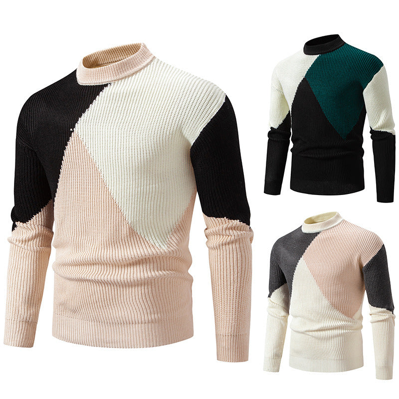 Herren modischer Rollkragenpullover mit grafischem Farbblockdesign R&B