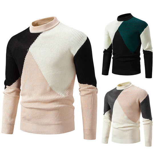 Herren modischer Rollkragenpullover mit grafischem Farbblockdesign R&B