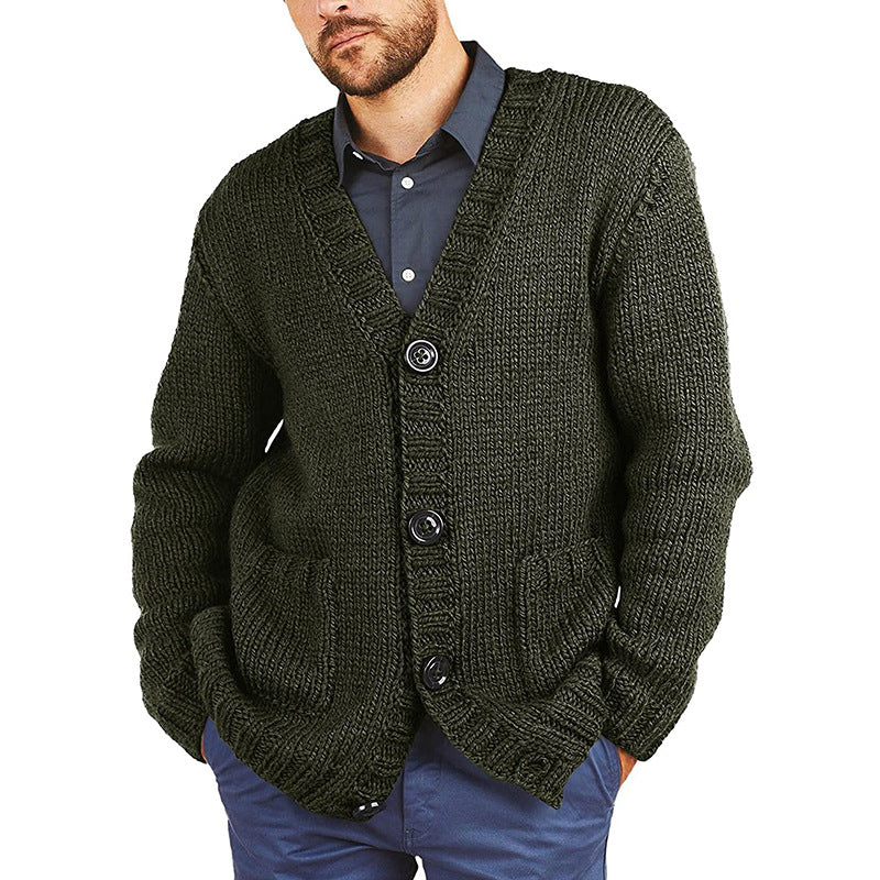 Herren lässige Strickjacke mit tiefem V-Ausschnitt und großzügigen Taschen R&B