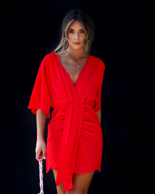 Damen Wickelkleid mit V-Ausschnitt und voluminösen Ärmeln R&B