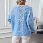 Damen Strickpullover mit strukturiertem Zopfdesign und Rundhalsausschnitt