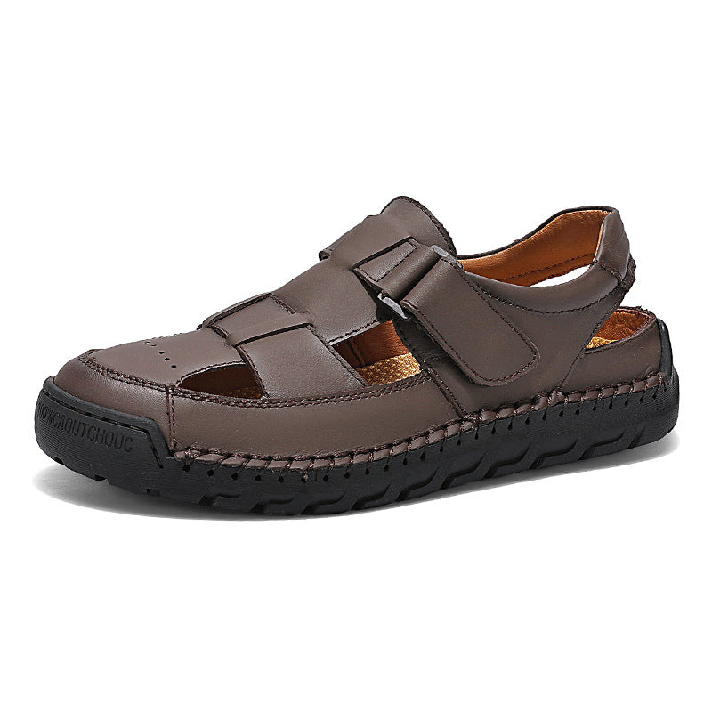 Herren Komfortable Leder-Sandalen mit verstellbaren Klettverschlüssen R&B