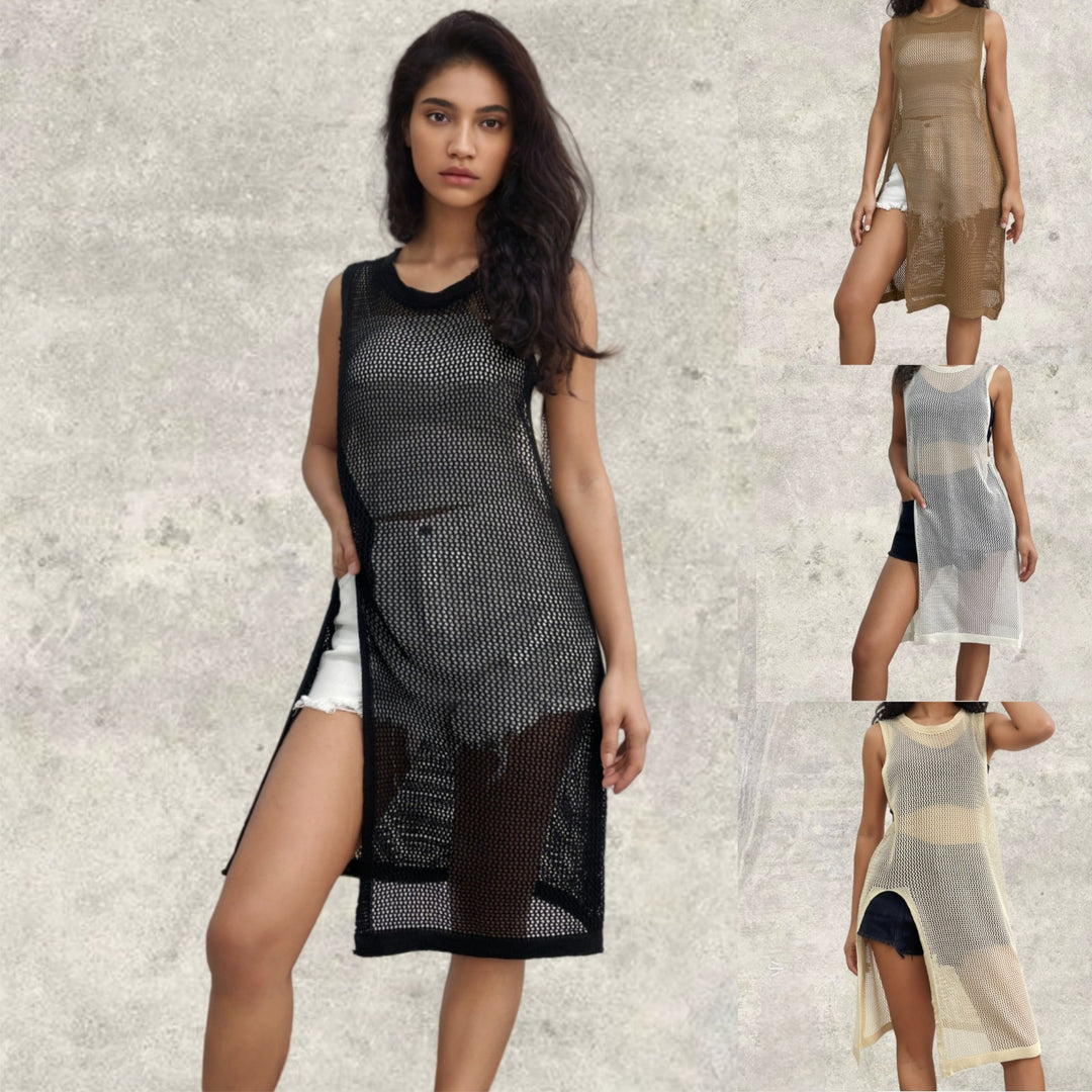 Damen Netz-Kleid mit seitlichen Schlitzen und lässigem Schnitt R&B