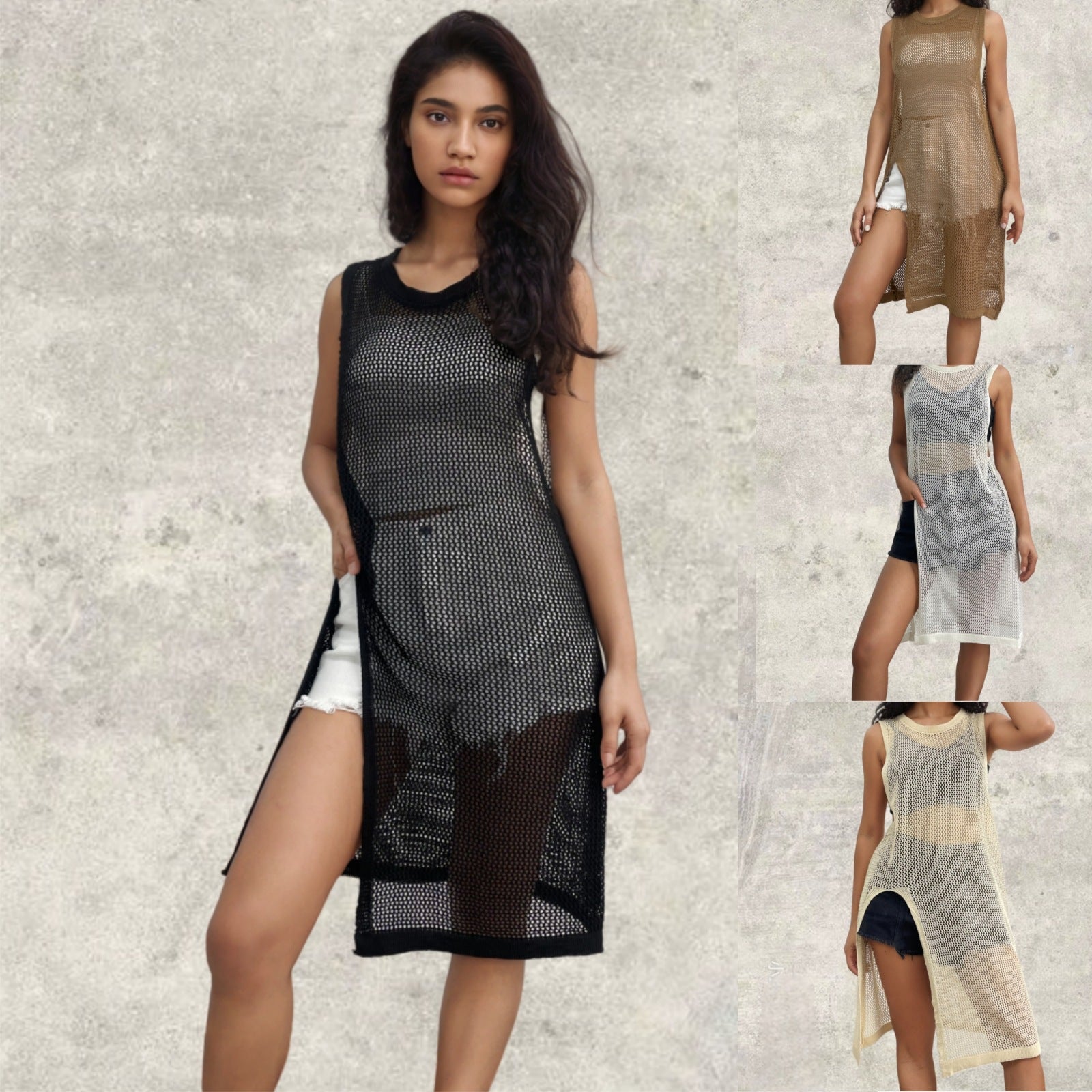 Damen Netz-Kleid mit seitlichen Schlitzen und lässigem Schnitt R&B