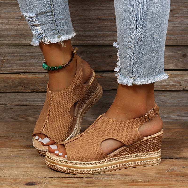 Damen Wedge-Sandalen mit offenem Zehenbereich und eleganter Schnalle R&B