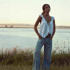 Damen Weite Hochtaillierte Jeans