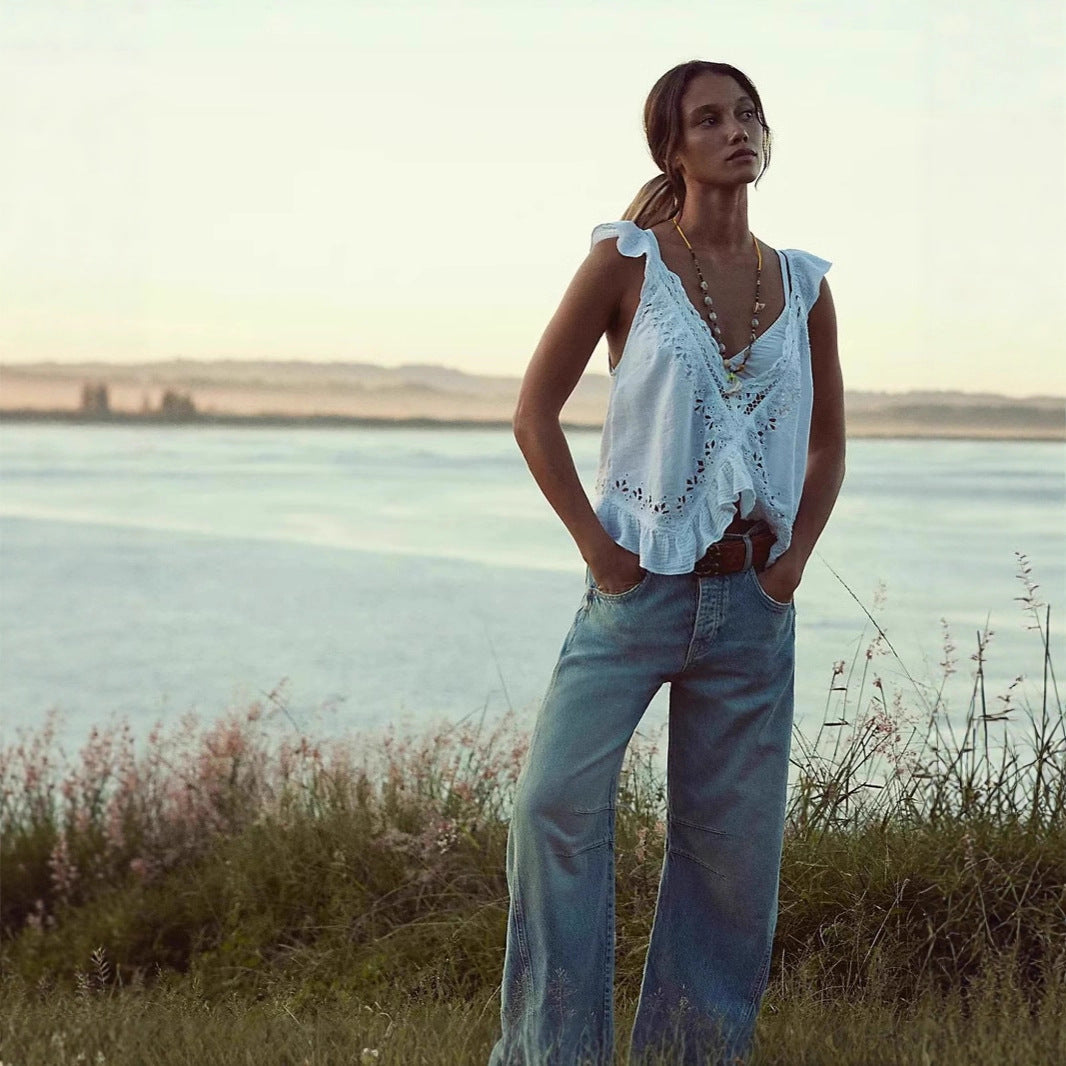 Damen Weite Hochtaillierte Jeans