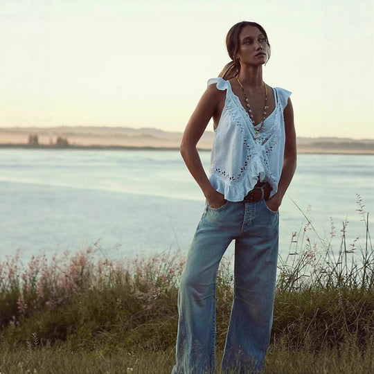 Damen Weite Hochtaillierte Jeans