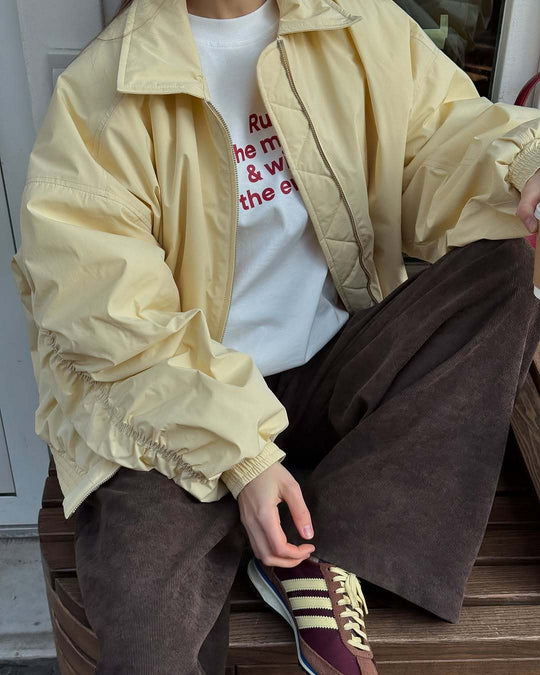 Damen lässige Windbreaker-Jacke mit voluminösen Ärmeln und elastischen Bündchen R&B