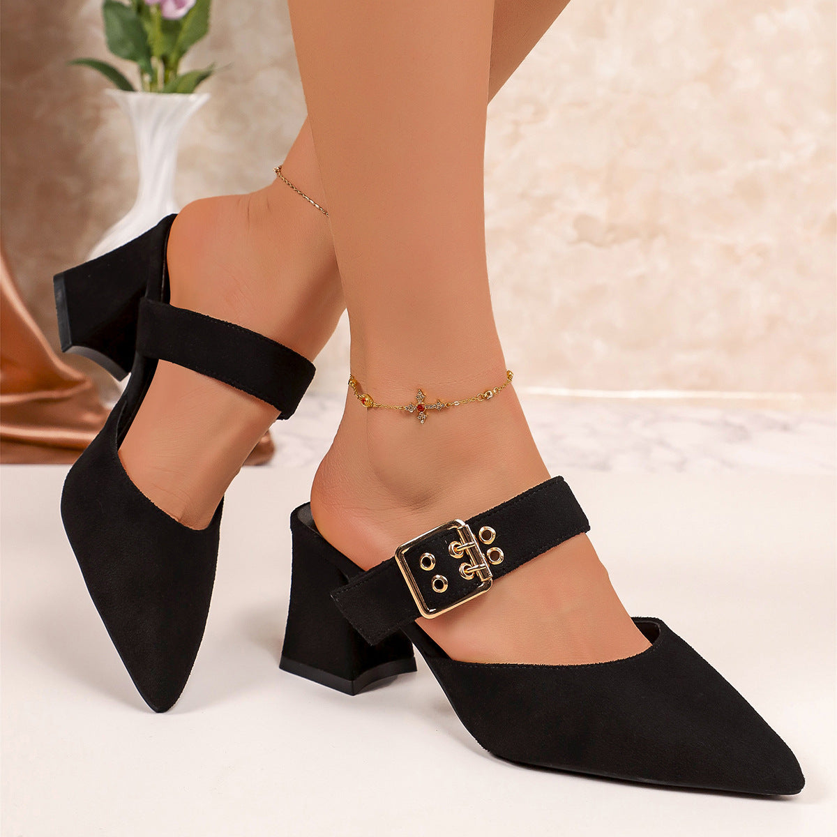 Damen elegante Slipper mit modischem Blockabsatz R&B