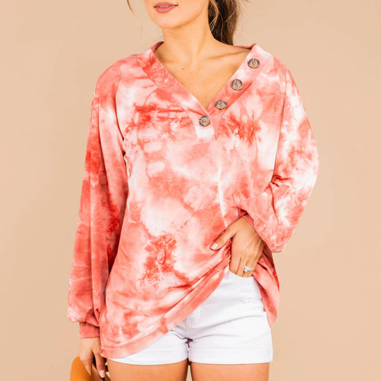 Damen lässiger Oversized-Pullover mit Knopfleiste R&B