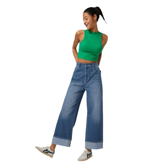 Damen Weit geschnittene Jeans mit ausgefallenem Saum R&B