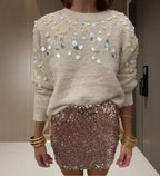 Damen Glitzernder Pullover mit eleganter Pailletten-Detail und lässiger Passform R&B
