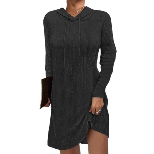 Damen Kapuzenpullover Kleid mit strukturiertem Strickmuster R&B