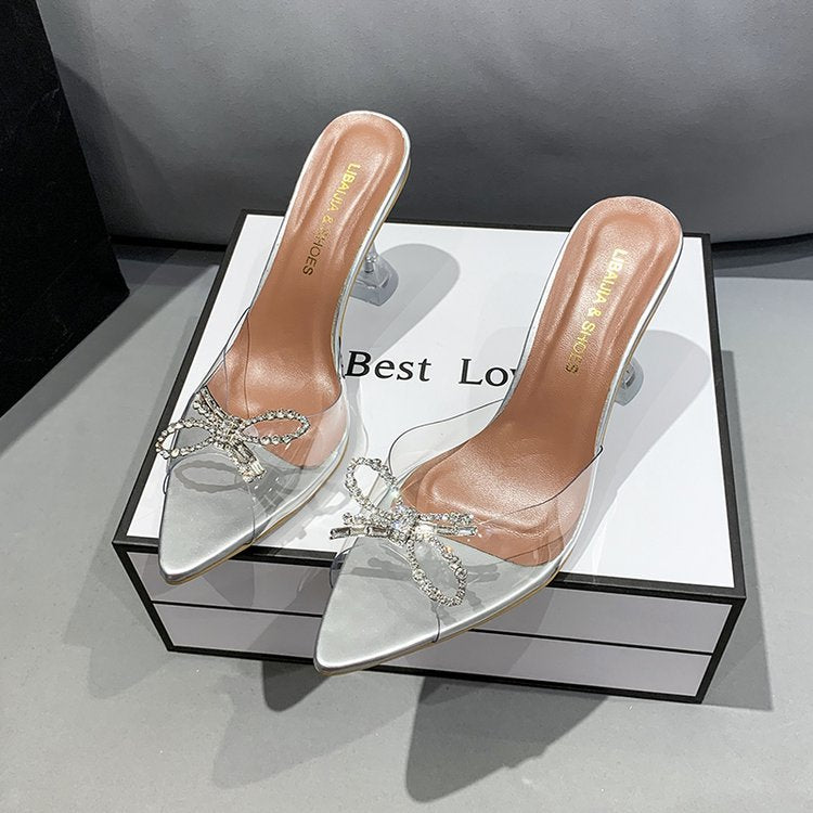 Damen elegante transparente Pumps mit Schmuckdetails R&B