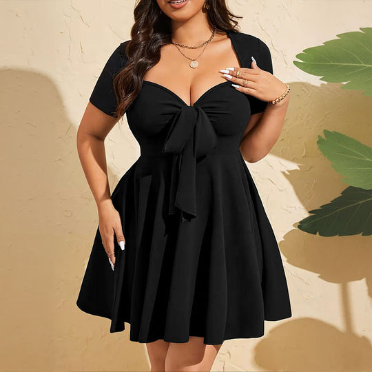 Damen Cocktailkleid mit tiefem V-Ausschnitt und Schleifendetail R&B