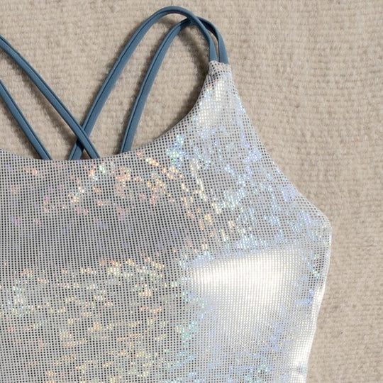 Damen Badeanzug mit schimmerndem Design und verstellbaren Trägern R&B
