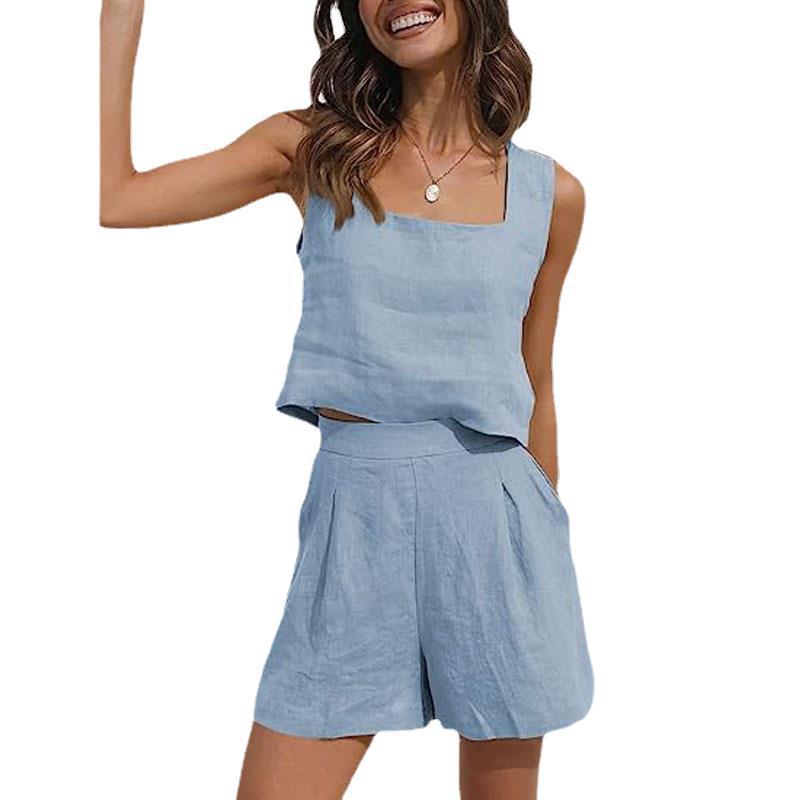 Damen Leichte Sommerbluse und Shorts Set R&B
