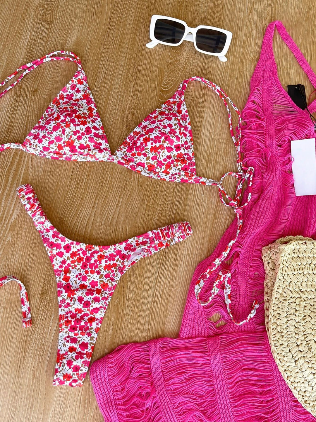Damen Triangel-Bikini mit floralem Design und verstellbaren Trägern R&B